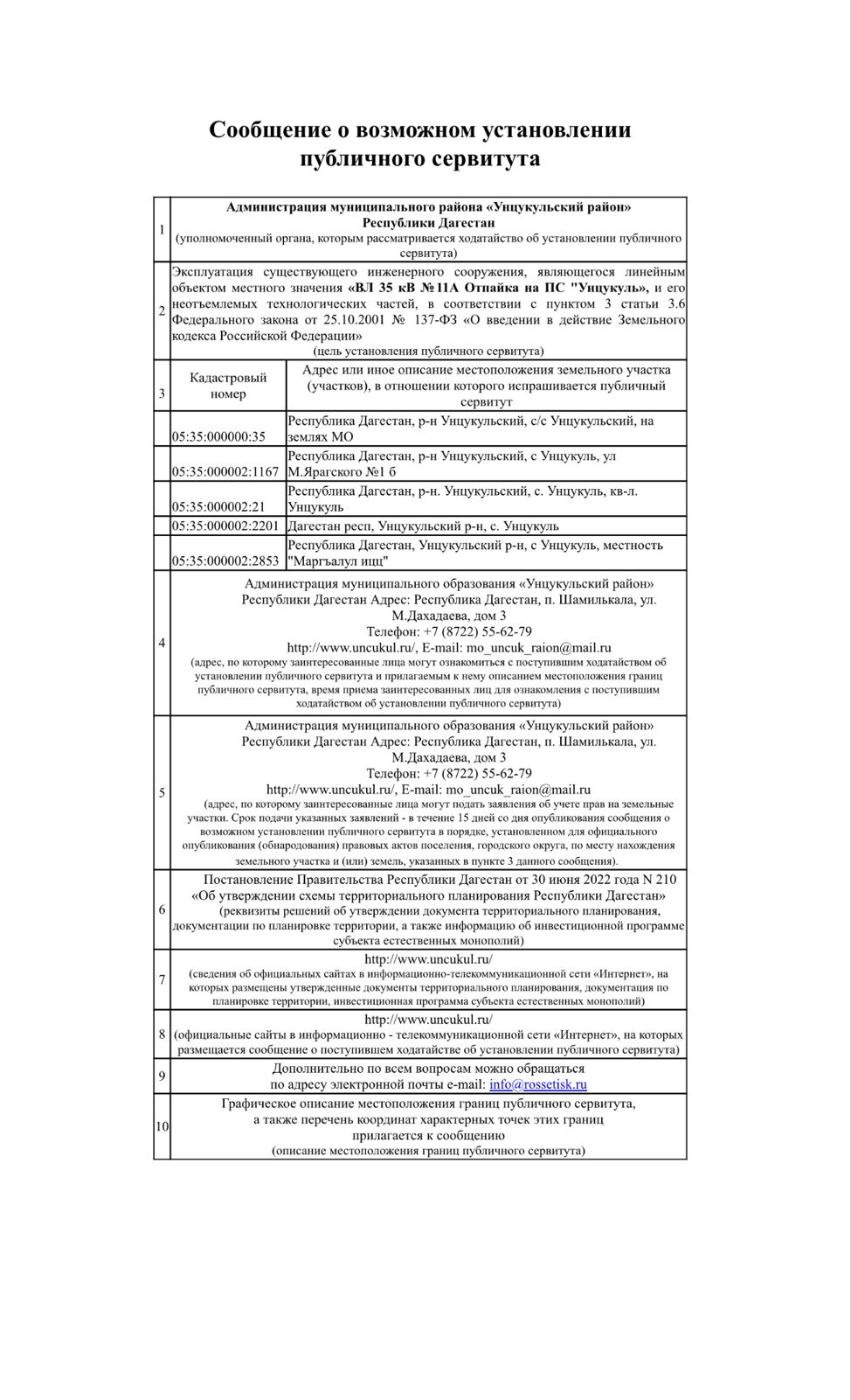 756.Сообщение о возможном установлении публичного сервитута.